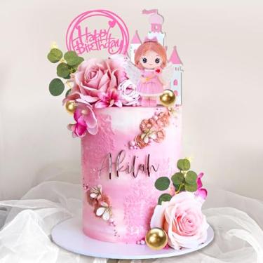Imagem de Princess Cake Topper Castle Cake Decoration with Butterflies and Balls for Girl Kid Happy Birthday Princess Party Baby Shower Supplies