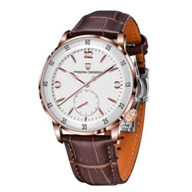 Imagem de Pagani Design Relógio masculino automático 100 m à prova d'água ponteiro casual pulseira de couro para negócios, Dourado, branco