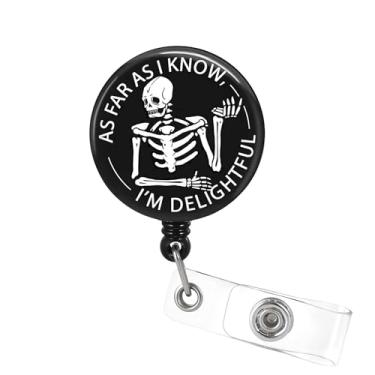Imagem de Carretel de crachá As far as i Know I'm Delightful - Clipe retrátil de caveira de esqueleto de terror para médico enfermeiro nuring crachá de identificação com nome, crachá de radiologia de Halloween