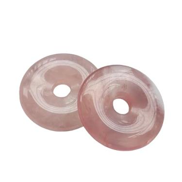 Imagem de Bacatgem 2 Pcs Rose Quartz Polished Crystal Amulet Peace Circle Donut Stone Beads Supplies,Round Large Hole 7mm Lucky Coin Amulet Peace Circle Healing Crystal Pendant for Jewelry Making