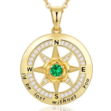 Imagem de Meeshi Colar de bússola banhado a ouro 18 quilates presentes para mulheres aniversário esposa presente de dia dos namorados namorada, joias de aniversário femininas presente para ela Natal mãe dia das mães, eu estaria perdido sem você, Ouro amarelo, Zircônia cúbica