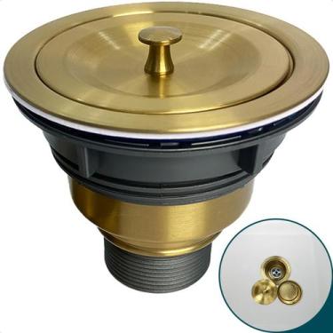 Imagem de Valvula Pia Cozinha 4 ½ Dourada Aço Inox Com Cesto Higiênico Removível