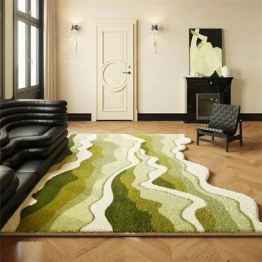 Imagem de HJZSZX Tapete de sala de estar em forma de onda, tapete de quarto de arte irregular, tapete lavável à máquina, tapete macio e antiderrapante para varanda, YY031,2,H,200X200CM