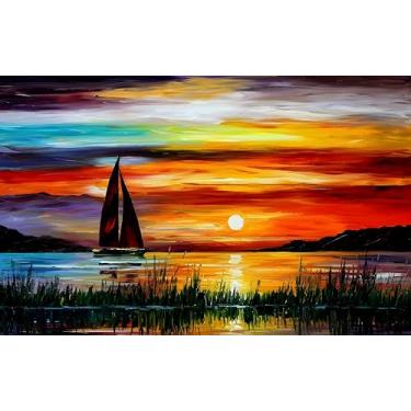 Imagem de Quebra-cabeça Madeira Pôr do Sol com Veleiro1000 peças com pôster em tamanho real Adulto Infantil Jogo Educativo Desafio Alívio do estresse Familiar Brinquedo para presente