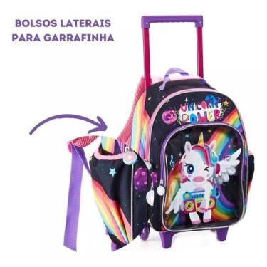 Imagem de Escolar Kit mochila infantil escolar rodinha unicórnio feminina 16 L -
