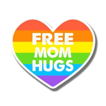 Imagem de Ímã de coração de arco-íris Free Mom Hugs - LGBTQ Pride Ally Love Ímã de bandeira de arco-íris - Ímã de superfície de metal de geladeira para carro caminhão - 12 cm no lado mais longo - Feito nos EUA