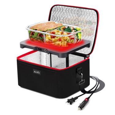 Imagem de Forno portátil Aotto Electric Lunch Box, aquecedor de alimentos, preto e vermelho