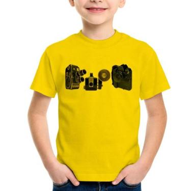 Imagem de Camiseta Infantil Câmeras Vintage - Foca na Moda, Amarelo, 10