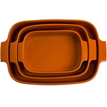 Imagem de Germer, Kit com 3 peças de travessa retangular em porcelana, modelo assar ou servir, 1 28X19cm / 1 30X21cm / 1 37x26cm, Laranja
