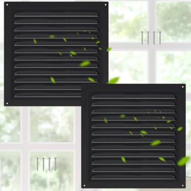 Imagem de Yaocom 2 peças de ventilação de sótão ventilação de parede de alumínio ventilação de galpão de metal preto com tela grade de ventilação quadrada para porta exterior casa sótão garagem teto (15 x 15