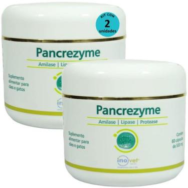 Imagem de Pancrezyme 60 Cápsulas 500mg Para Cães e Gatos Inovet Kit Com 2