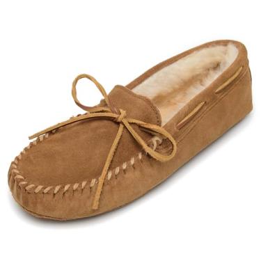 Imagem de Minnetonka Pantufa masculina de mocassim macia de pele de carneiro, Golden Tan, 7