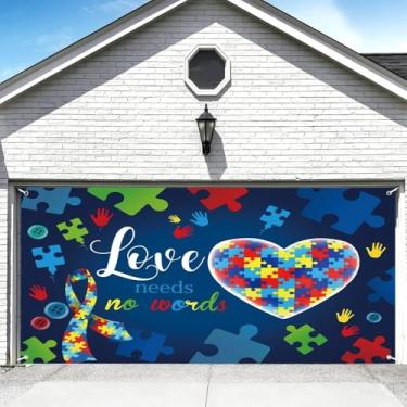 Imagem de DORCEV Faixa para porta de garagem conscientização do autismo 1,8 x 4 m, faixa de conscientização do autismo, suprimentos para casa, amor, necessidades, sem palavras, aceitar, compreender, amor,