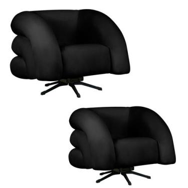 Imagem de Kit 2 Poltrona Decorativa Micheli Giratória e Balanço Veludo - Fina Mo