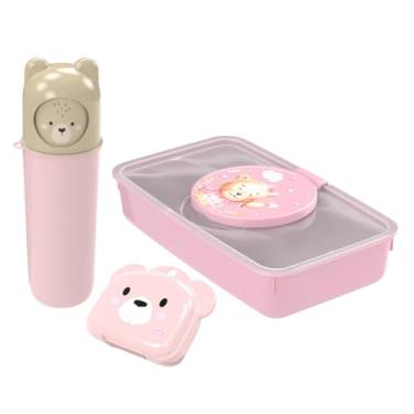 Imagem de Conj Ludico Infantil Porta Lenços Umedecidos Saboneteira Ursinho Estojo Multiuso (Ursa Rosa)