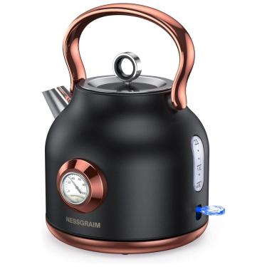 Imagem de Chaleira Elétrica Retrô 1,7 Litros com Termostato 1500W, 110v, NESSGRAIM, Preto