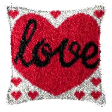 Imagem de Capa de travesseiro Latch Hook Kits GemJelry Love 42x42cm com fio