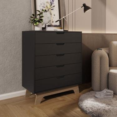 Imagem de Cômoda Alice 5 Gavetas em 100% Mdf 95x81x40 Cm Preto/Louro Freijó Grann