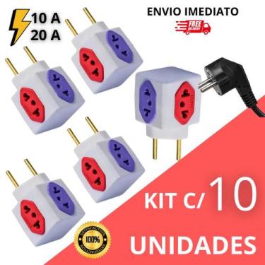 Imagem de Adaptador de Tomada Kit C/5 Benjamin 10A/20A CUBO Pino Maciço Resisten