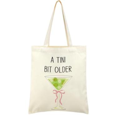 Imagem de Breling Dirty Martini Gift Tote Bag Cocktail Espresso Martini Gift Lover Social Club A Tini Bit Older Birthday Bolsa de praia para coquetéis e decorações de festa, Branco