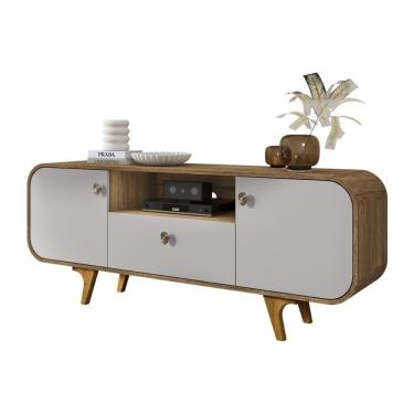 Imagem de Rack Noronha Tv 55 Polegadas Com Pés De Madeira Maciça Cinamomo/off White Cinamomo/off White