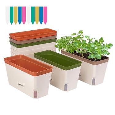 Imagem de VIVOSUN Plantadores autoirrigáveis, pacote com 6, caixa retangular compacta de 26 cm com 10 etiquetas de plantas, recipiente para manjericão, flores, suculentas, interior e exterior