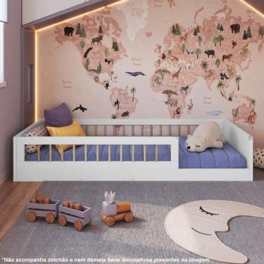 Imagem de Cama de Solteiro Infantil de Chão Montessoriana com Lastros em MDF Amo