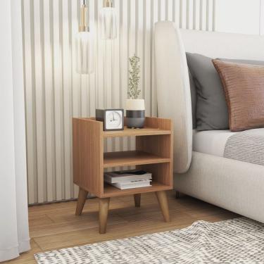 Imagem de Mesa de Cabeceira Retrô Pés Palito de Madeira Mesinha Lateral Várias Cores