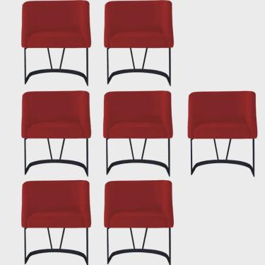 Imagem de Kit 07 Poltrona Cadeira Aurora Luxo Confort Industrial Ferro Preto Suede Vermelho - Ahz Móveis