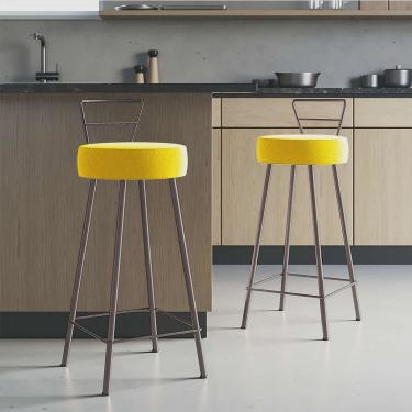 Imagem de Kit 02 Banqueta Alta Com Encosto Tina Eiffel Cozinha Bar Bistrô Ferro Marrom Sintético Amarelo - Ahazzo Móveis