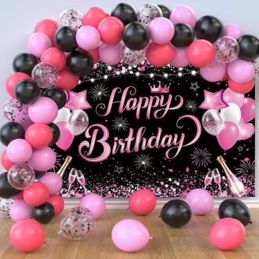 Imagem de Decorações de festa de aniversário Jumpama Black Pink para mulheres