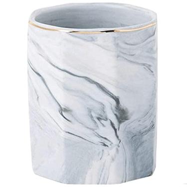 Imagem de Porta-lápis de mesa, suporte de lápis com padrão de mármore, suporte octogonal de pincéis de maquiagem, suporte multifuncional durável, caixa de armazenamento de grande capacidade, papelaria (cinza)
