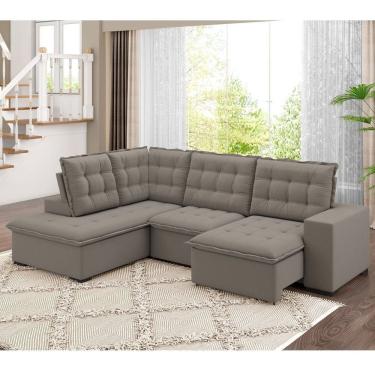 Imagem de Sofá Canto Retrátil e Reclinável Belluno Tamanho 310cm X 220cm Bege