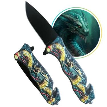 Imagem de Canivete Semiautomatico de Bolso Quebra Vidros e Cortador de Cabos com