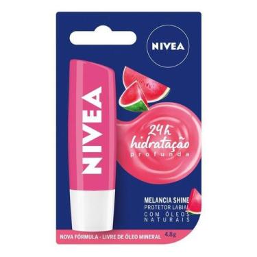 Imagem de Protetor Labial Nívea Lip Care Melancia Shine 4,8G - Nivea, Rosa, Mela