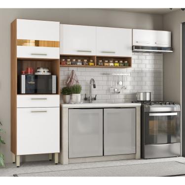 Imagem de Cozinha Compacta Dama com Paneleiro, Aéreo e Basculante - Amêndola Touch/ Branco Demóbile 