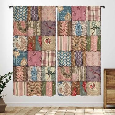 Imagem de Cortinas de patchwork, cortina floral vintage boêmia, costura paisley, retrô, casa de campo, rústica, flores silvestres, cortinas para quarto, sala de estar, cozinha, 53 cm L x 160 cm, conjunto de 2