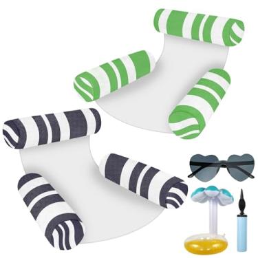 Imagem de Pacote com 2 boias infláveis para piscina – redes flutuantes 4 em 1 com fundo de malha, rede de água confortável para adultos, cadeira portátil e para piscina, praia e férias