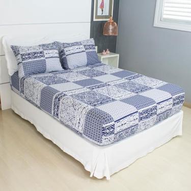 Imagem de Jogo de Lençol Cama Casal 3 Peças Estampado 100% Algodão com Elástico e Toque Macio Cozzilar (Modelo 10)