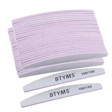 Imagem de BTYMS 50 limas de unhas para unhas de acrílico, limas de lixa de lixa de unha de grão 100/180, placas de esmeril dupla face