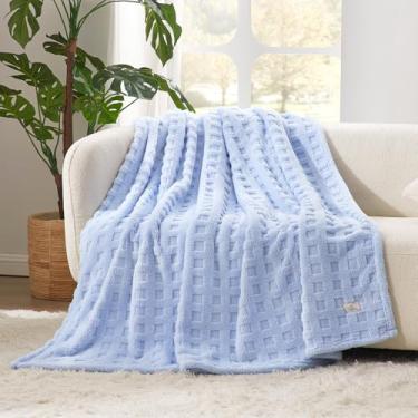 Imagem de Cozy Bliss Cobertor de waffle de algodão ultramacio - Cobertor leve e aconchegante, presente para mulheres, cobertor xadrez fofo para cama, sofá e sofá, azul claro, 166 x 232 cm