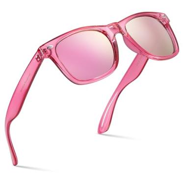 Imagem de Retro Rewind Óculos de sol espelhados coloridos neon anos 80 com armação translúcida para homens e mulheres, Rosa translúcido | Lente Revo Rose Gold, One size fits most