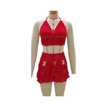Imagem de Conjunto de Biquíni Feminino de Crochê - Duas Peças com Saída de Praia