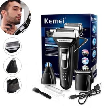 Imagem de Máquina Barbear 3x1 Kemei Barba Nariz Cabelos Pelos Bivolt Recarregave