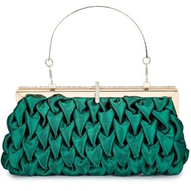 Imagem de Bolsa clutch clássica de cetim ornamentada com diamante formal para festas de formatura de casamento, Verde