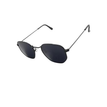 Imagem de Óculos de Sol Hexagonal Armação em Metal com Case Luxo Proteção UV400 Estilo Retrô Aviador Unissex Feminino Masculino - Cacife Brand (Preto)