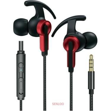 Imagem de SENLOO Fones de ouvido intra-auriculares com fio de 3,5 mm com microfone, preto e vermelho