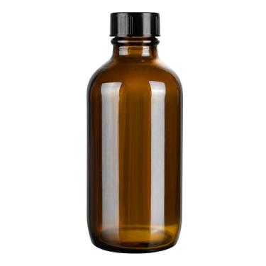 Imagem de Restaurantware Vetri Garrafas de vidro Boston de 118 ml, 24 unidades, laváveis na louça, redondas, garrafas de vidro âmbar com tampas fenólicas pretas para suco, uísque, líquidos para restaurantes