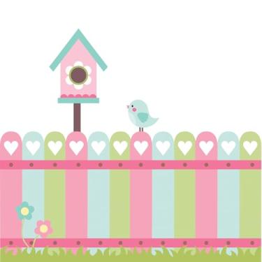 Imagem de Adesivo Parede Infantil Cerca Passarinhos Menina 55x120cm