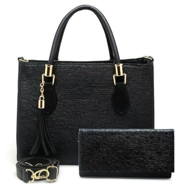 Imagem de Kit bolsa + carteira Tradicional Moderna Transversal Feminina (PRETO,M)